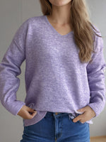Hazel Blues® |  V-Neck Dropped Shoulder Long Sleeve Sweater