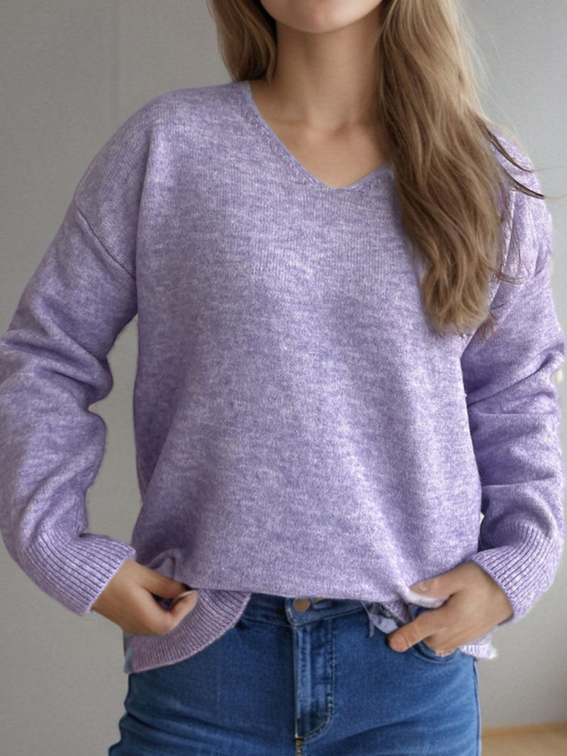 Hazel Blues® |  V-Neck Dropped Shoulder Long Sleeve Sweater