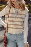 Hazel Blues® |  Khaki Stripe Ribbed Half Zip Collared Sweater Vest