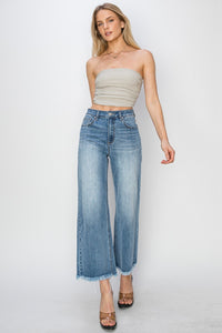 Hazel Blues® |  RISEN Raw Hem Cropped Wide Leg Jeans