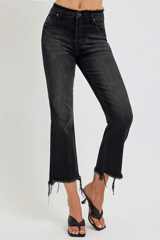 Hazel Blues® | RISEN Raw Hem Cropped Flare Jeans