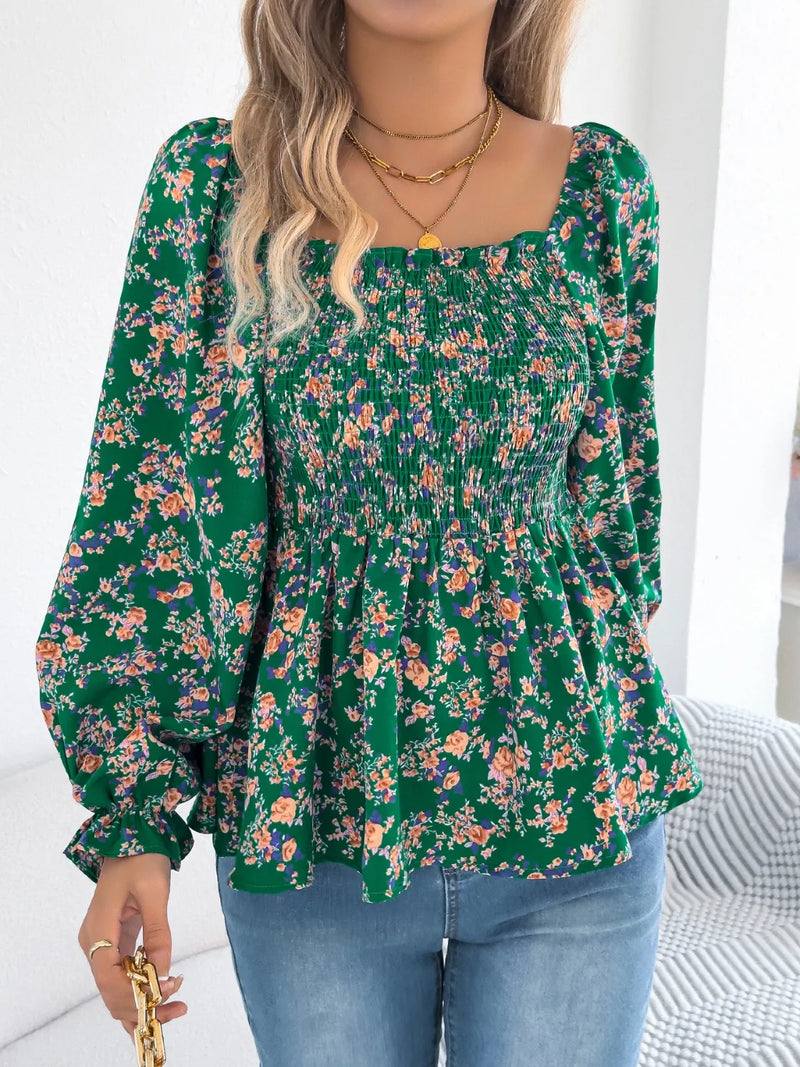 Floral Square Neck Flounce Sleeve Blouse – Hazel Blues®