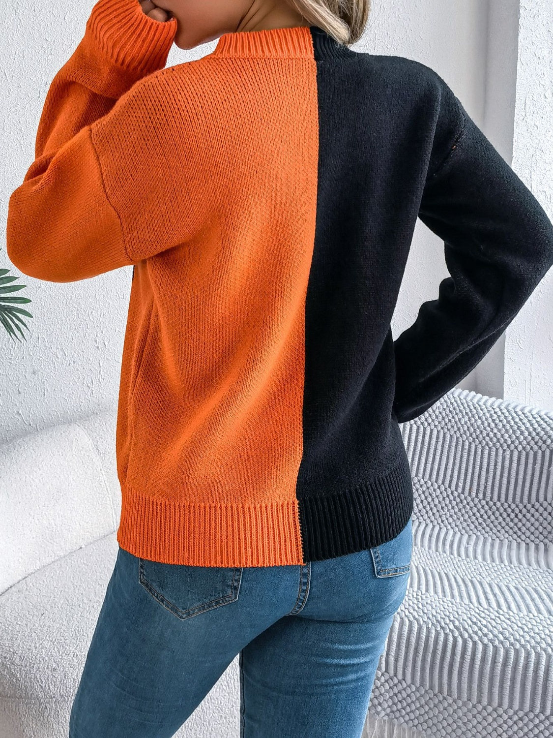 Hazel Blues® |  Contrast Round Neck Long Sleeve Sweater