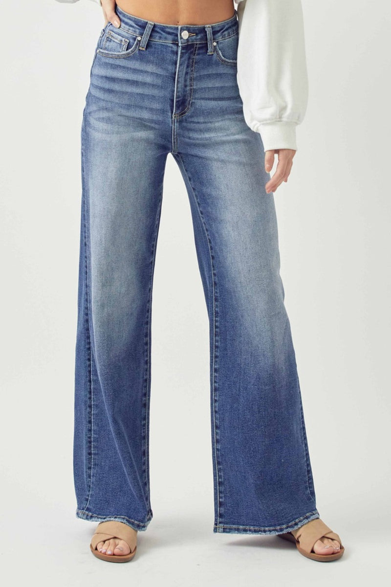 Hazel Blues® |  Risen High Rise Wide Leg Jeans