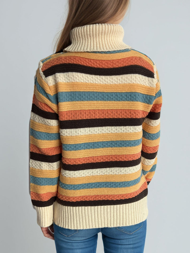 Hazel Blues® |  Contrast Stripes Turtleneck Long Sleeve Sweater