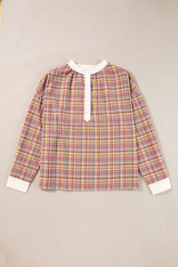 Hazel Blues® |  Mulit-Color Plaid Round Neck Long Sleeve Blouse