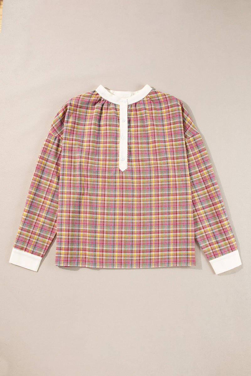 Hazel Blues® |  Mulit-Color Plaid Round Neck Long Sleeve Blouse