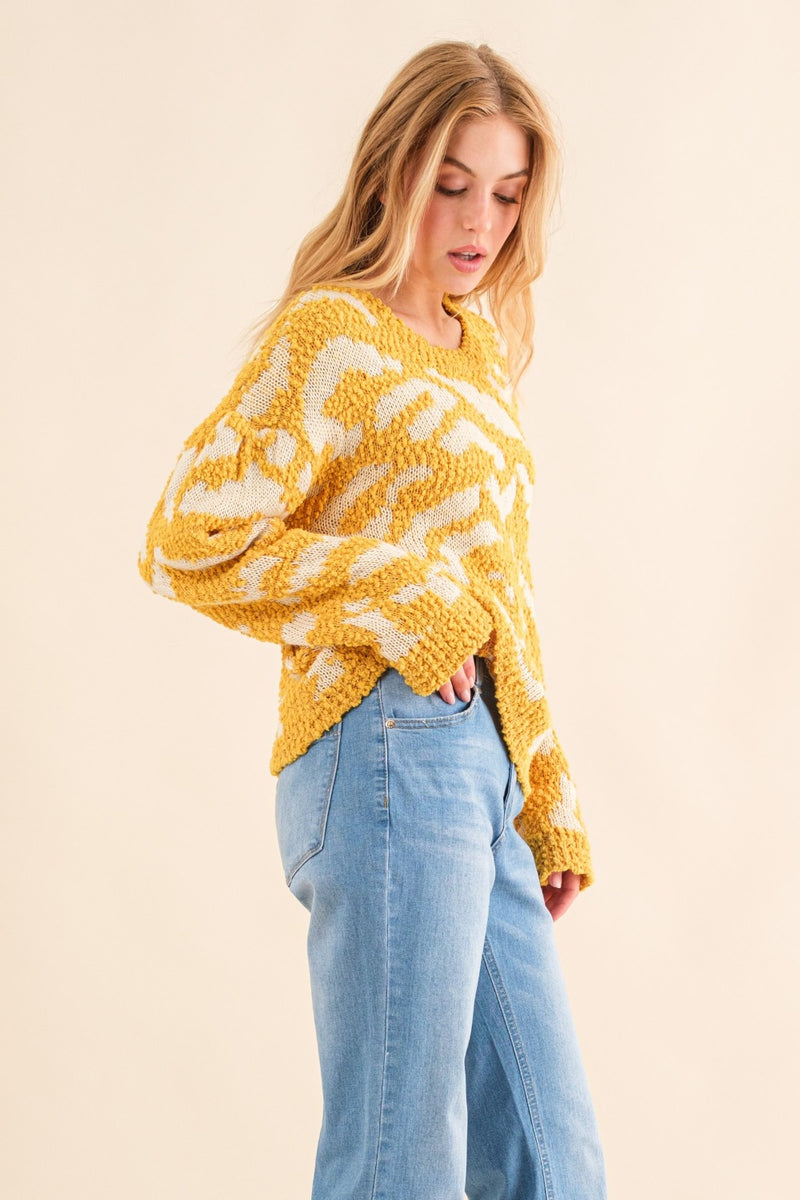 Hazel Blues® |  And The Why Textured Pattern Contrast Sweater