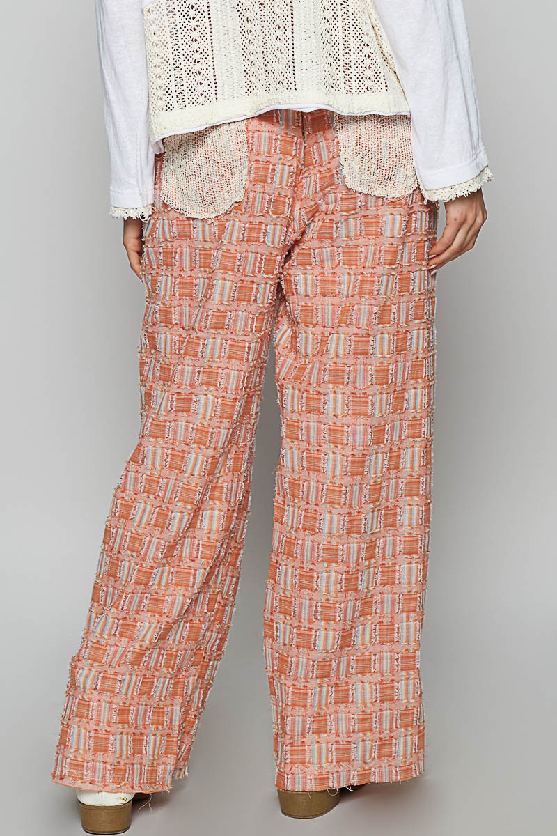 POL Lace Trim Drawstring Checkered Wide Leg Pants