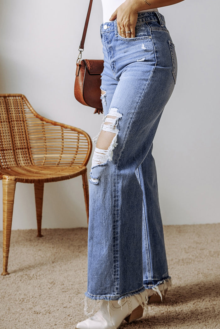 Hazel Blues® |  Distressed Straight Leg Jeans with Pockets