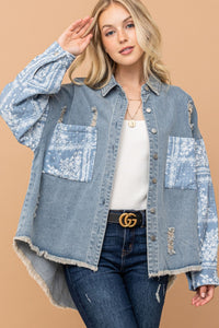 Hazel Blues® |  And The Why Paisley Print Quilted Sleeves Denim Jacket