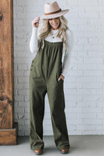 Hazel Blues® |  Jungle Green Solid Pocketed Loose Fit Corduroy Overall