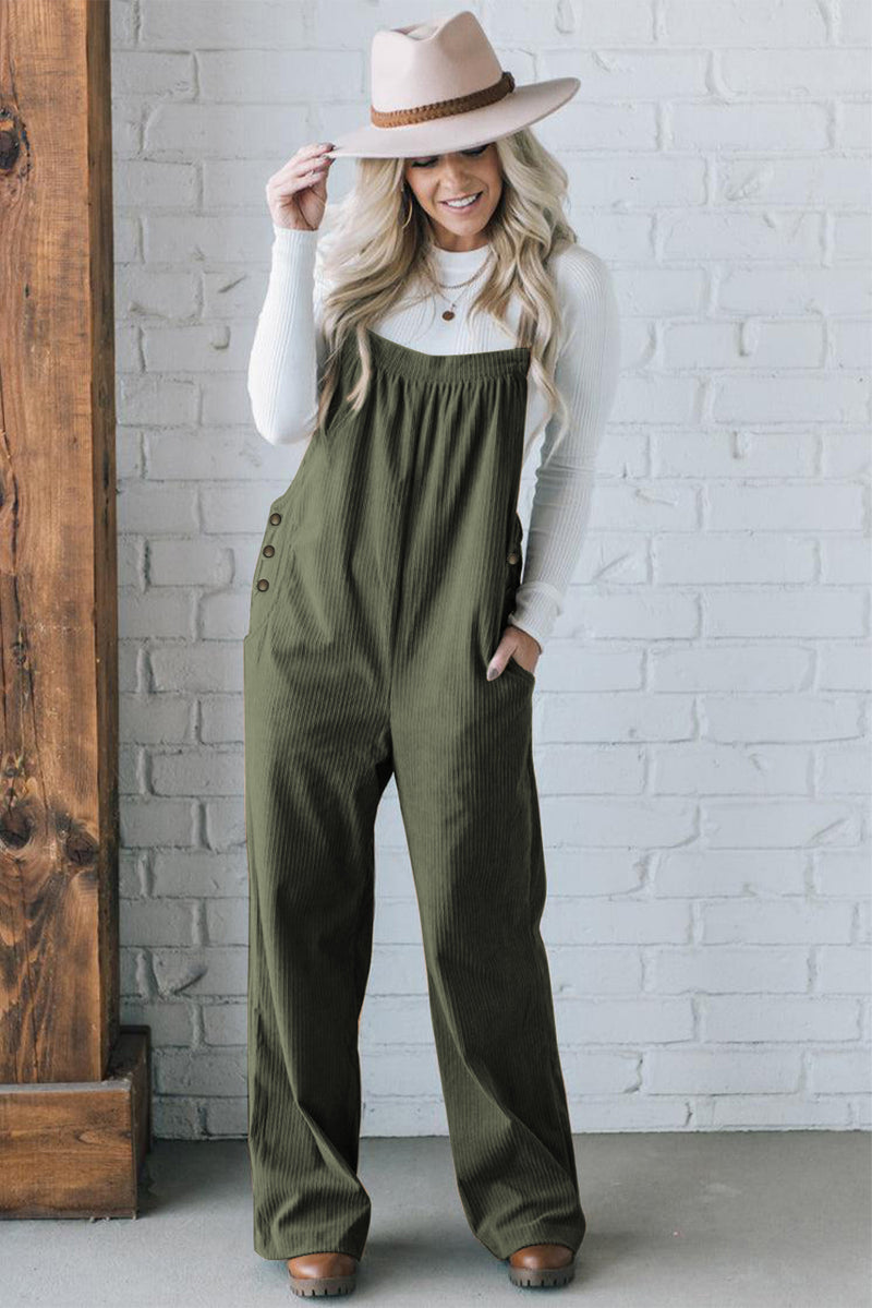 Hazel Blues® |  Jungle Green Solid Pocketed Loose Fit Corduroy Overall