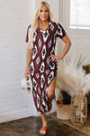 Hazel Blues® |  Red Western Aztec Printed Long T-shirt Dress