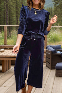 Hazel Blues® |  Velvet Round Neck Long Sleeve Top and Drawstring Pants Lounge Set