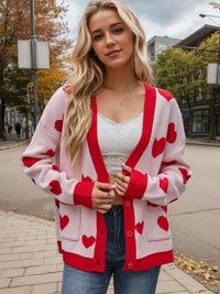 Hazel Blues® |  Heart Button Up Dropped Shoulder Long Sleeve Cardigan