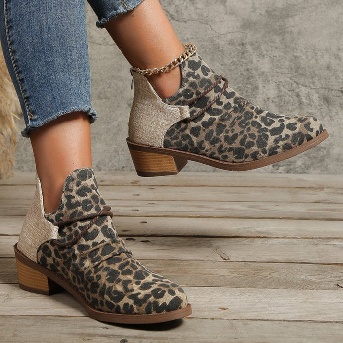 Hazel Blues® |  Contrast Canvas Low Heel Boots