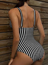 Hazel Blues® |  Striped Plunge Sleeveless One-Piece Swimwear