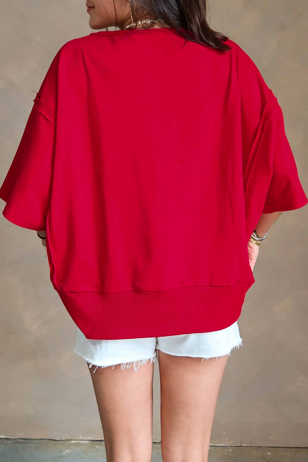 GEORGIA Letter Printed Raw Seam Drop Shoulder Loose Tee
