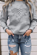 Hazel Blues® |  Gray Western Pattern Embroidered Drop Shoulder Pullover Top