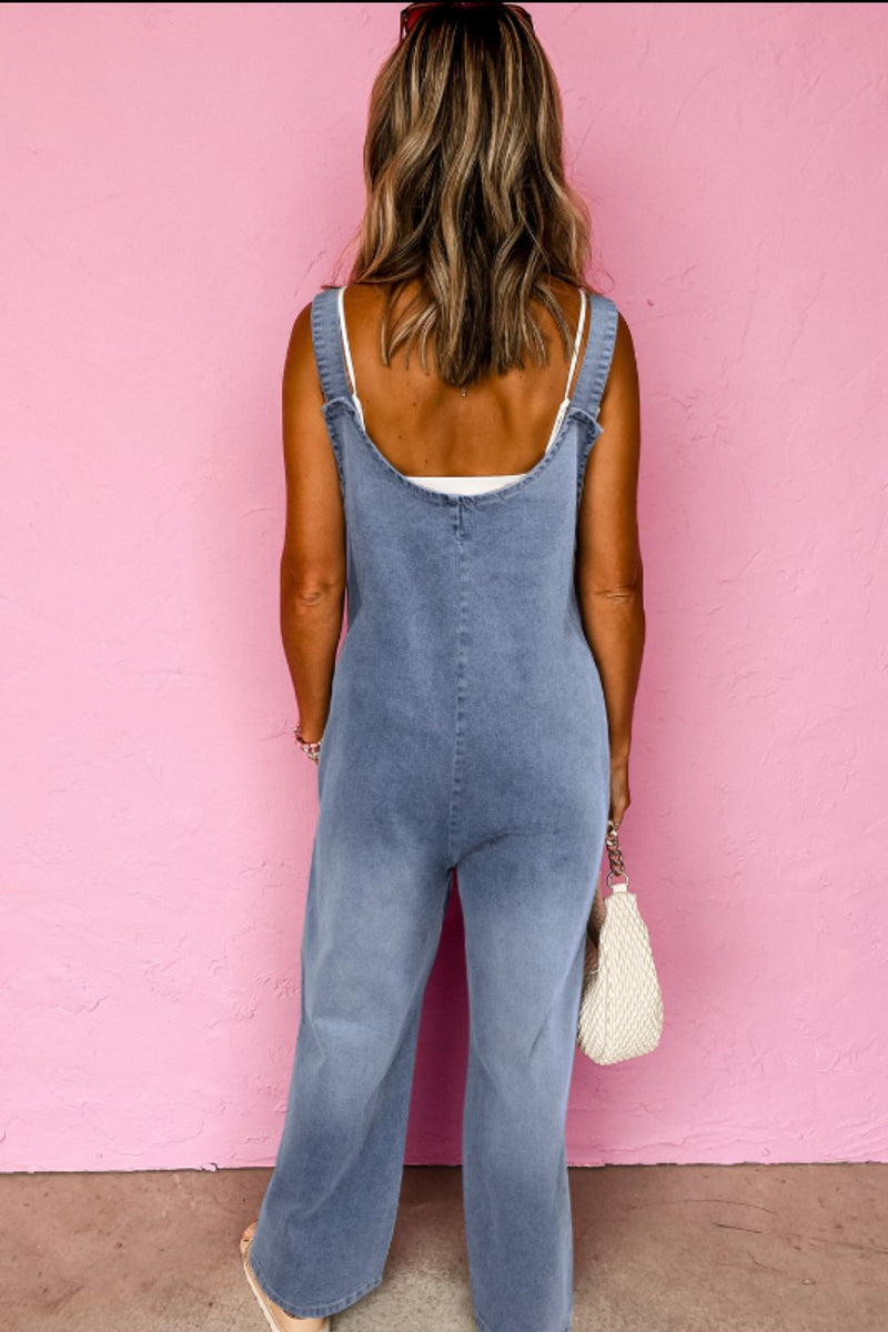 Hazel Blues® |  Wide Strap Denim Overalls with Pockets