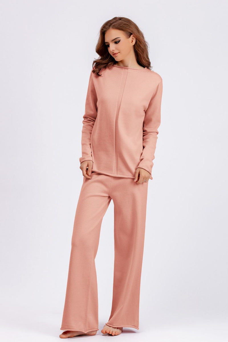 Hazel Blues® |  Basic Bae Rolled Round Neck Top and Pants Sweater Set