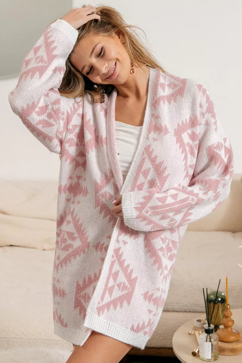 Hazel Blues® | BiBi Aztec Pattern Open Front Cardigan