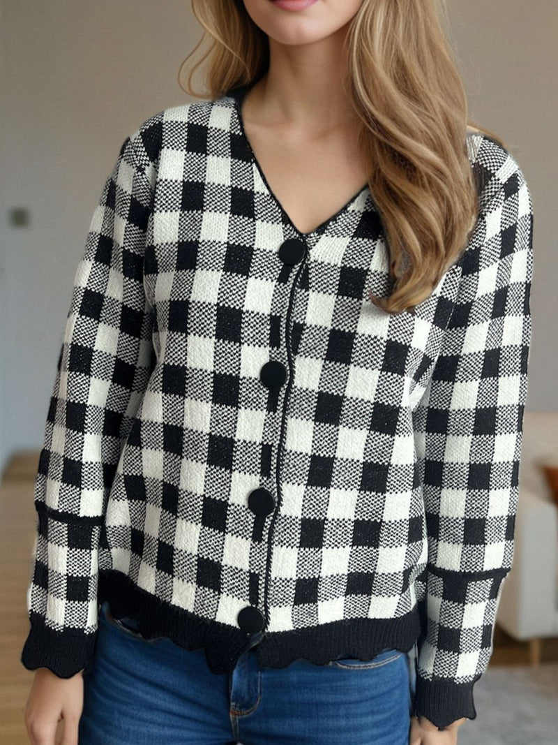 Hazel Blues® |  Plaid V-Neck Button Up Cardigan