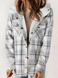 Hazel Blues® |  Plaid Snap Down Plush Hooded Jacket