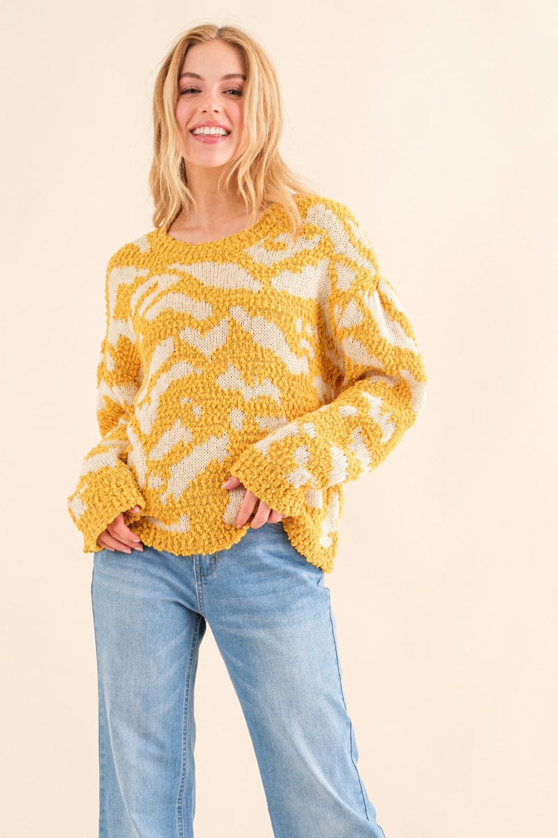 Hazel Blues® |  And The Why Textured Pattern Contrast Sweater