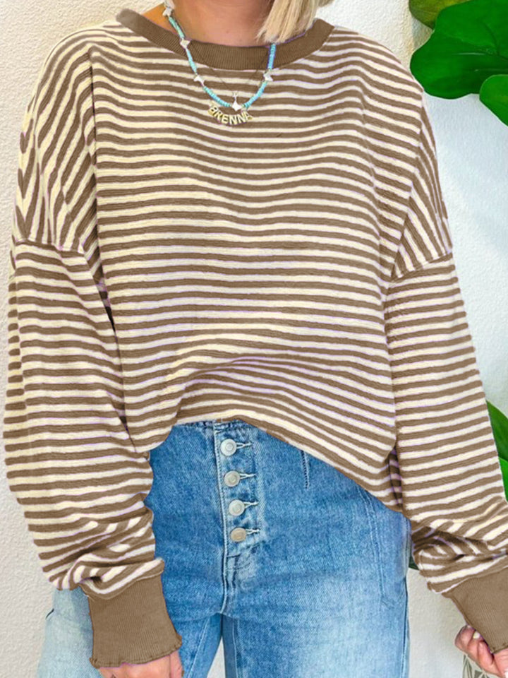 Hazel Blues® |  Striped Round Neck Long Sleeve Sweatshirt