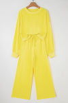 Hazel Blues® |  Yellow Cream Drop Shoulder Puff Sleeve Crop Pullover Drawstring Wide Leg Pants Set