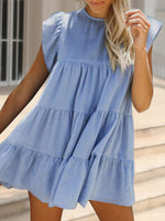 Hazel Blues® |  Ruched Round Neck Cap Sleeve Mini Dress