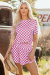 Hazel Blues® |  Brown Checkerboard T Shirt and High Waist Skorts 2 Piece Outfit