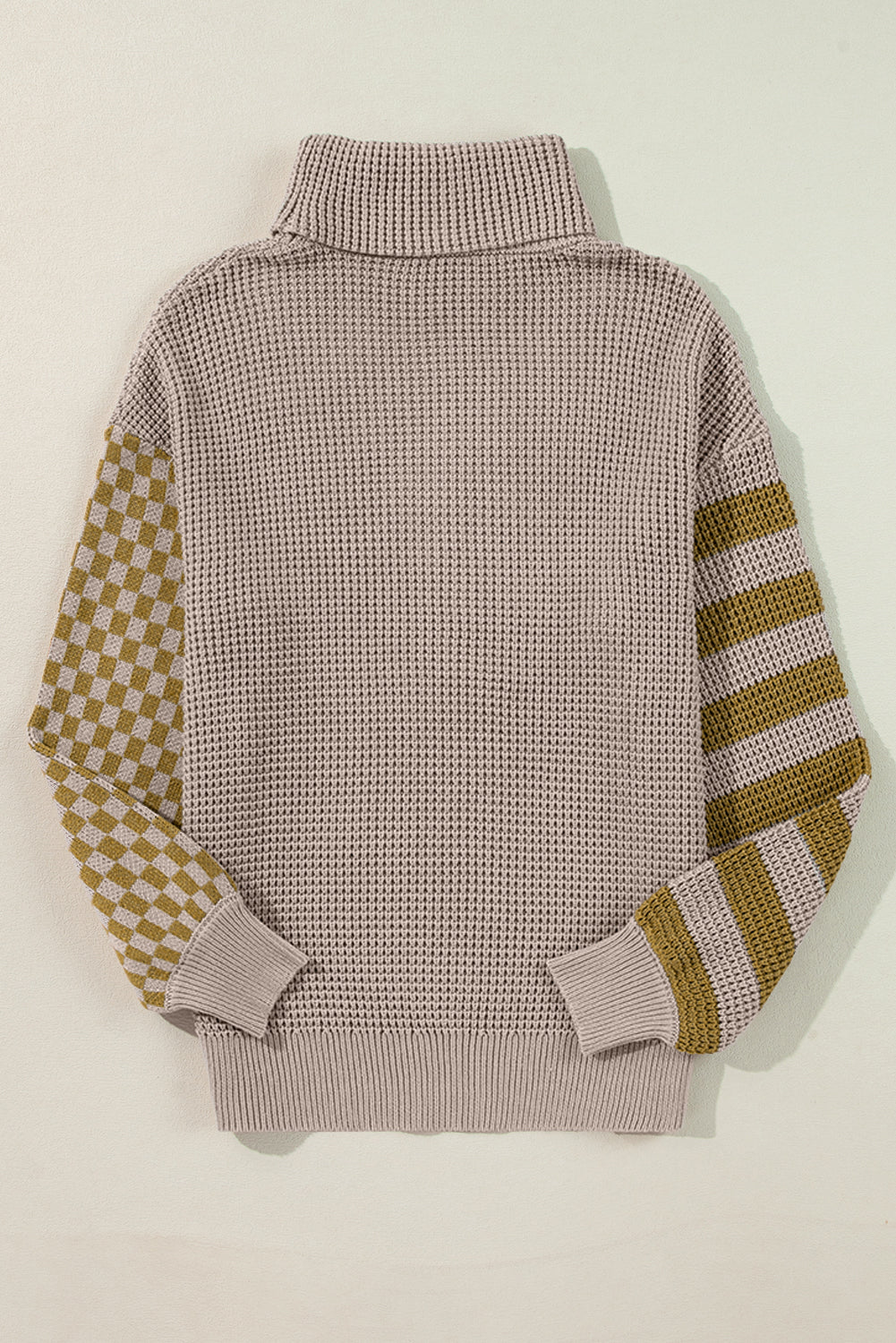 Hazel Blues® |  Striped & Checkered Turtleneck Dropped Shoulder Sweater