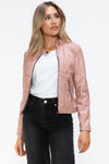 Hazel Blues® |  Snobbish Faux Leather Zip Up Drawstring Hooded Jacket