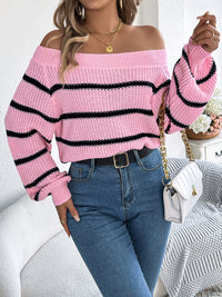 Hazel Blues® |  Striped Off-Shoulder Long Sleeve Sweater