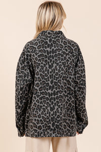 Hazel Blues® |  Mittoshop Leopard Button Up Denim Shacket with Breast Pockets