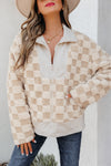 Hazel Blues® |  Khaki Checker Sherpa Corduroy Patchwork Zip up Collared Jacket