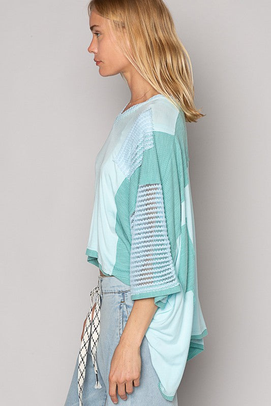 Hazel Blues® |  POL High-Low Contrast V-Neck Top