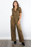 Hazel Blues® |  Be Stage Surplice Short Sleeve Pleated Foil Jumpsuit
