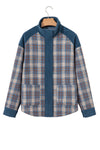 Hazel Blues® |  Gray Plaid Corduroy Patchwork Collared Zip Up Snap Button Jacket