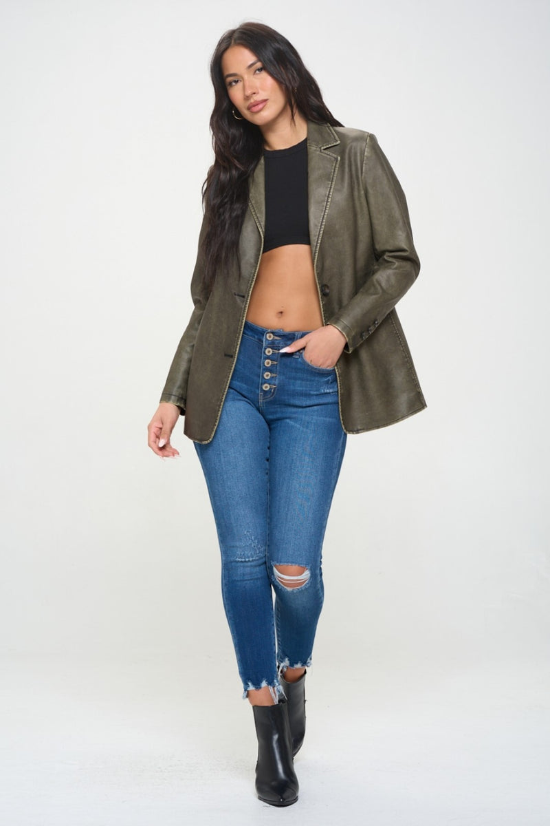Hazel Blues® |  Coalition LA Single-Breasted Vegan Leather Blazer