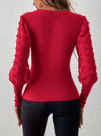 Hazel Blues® |  Swiss Dot V-Neck Long Sleeve Top