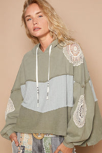 Hazel Blues® |  POL Openwork Contrast Dropped Shoulder Hoodie