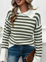 Hazel Blues® |  Striped Collared Neck Long Sleeve Sweater