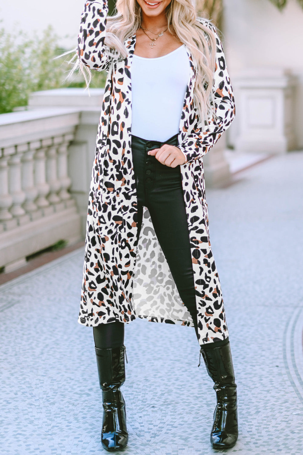 Hazel Blues® |  Leopard Open Front Long Sleeve Cover Up