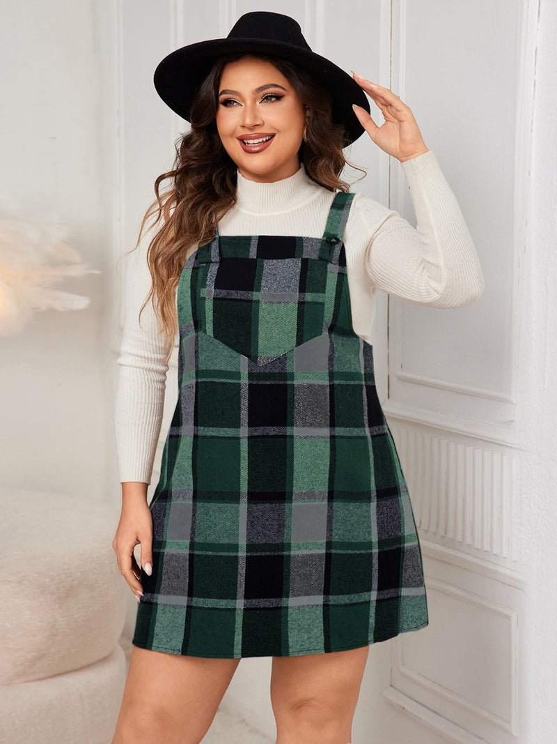 Hazel Blues® | Plaid Wide Strap Overall Dress