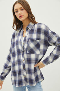 Hazel Blues® |  Be Cool Plaid Flannel Button Down Shirt with Chest Pocket