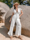 Hazel Blues® |  Lace Detail Plunge Cap Sleeve Jumpsuit